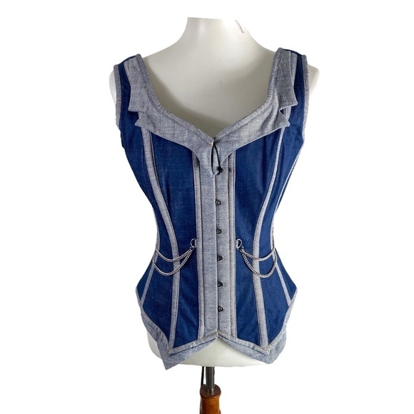 Corset Story Double Denim Waistcoat Corset SZ 30'' NWT NEW - Picture 4 of 10